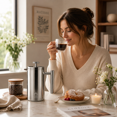 Silver French Press Coffee Maker 1000ml with Coffee Bean Can + Extra Filter Gift Set