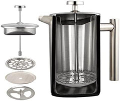 White French Press Coffee Maker 1000ml with Coffee Bean Can + Extra Filter Gift Set