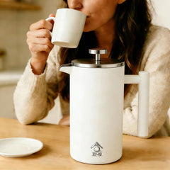 White French Press Coffee Maker 1000ml with Coffee Bean Can + Extra Filter Gift Set