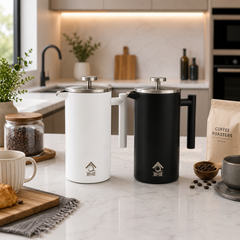 White French Press Coffee Maker 1000ml with Coffee Bean Can + Extra Filter Gift Set