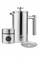 Silver French Press Coffee Maker 350ml with Coffee Bean Can + Extra Filter Gift Set