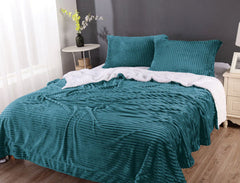 stripe flannel sherpa blanket king teal