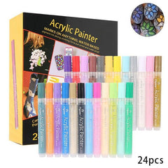 Flysea 12-80 Colours Acrylic Paint Pens Painting Stone Ceramic Glass Marker2-3Mm - 24-Colour Set