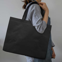 100PCS Reusable Non Woven Shopping Bags Eco Friendly Washable Tote Bags Black - 41X35X12CM
