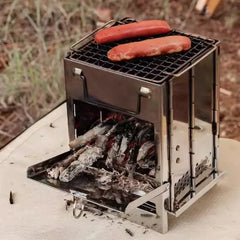 Outdoor Camping Mini Folding Wood Burning Stove Picnic Stainless Steel BBQ Grill