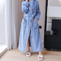 Flannel Bathrobe Set Autumn Winter Coral Fleece Nightgown for Men and Women Warm - Grey