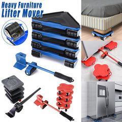 Heavy Duty Moving Tool Set Easy Move Five Piece Furniture Lifter Kit for Home - Black