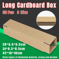 50pcs Long Strip Carton Flat Square Durable Shipping Boxes for Packaging Storage - 6.5cm x 6.5cm x 28cm