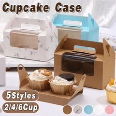 25pcs Portable Cupcake Packaging Box with Transparent Window for Easy Opening - Marble-6Cup