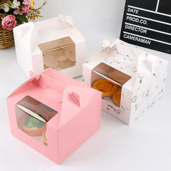 25pcs Portable Cupcake Packaging Box with Transparent Window for Easy Opening - Pink-4Cup