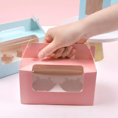 25pcs Portable Cupcake Packaging Box with Transparent Window for Easy Opening - Pink-4Cup