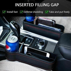 PU Leather Seat Side Gap Storage Box with Phone and Bottle Holder for Car Interior - Yellow