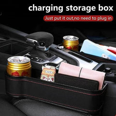 PU Leather Seat Side Gap Storage Box with Phone and Bottle Holder for Car Interior - Yellow