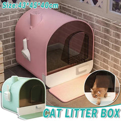Fully Enclosed Cat Litter Pan Large Litter Box with Drawer Cat Toilet Tray - Green