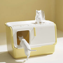 Large Fully Enclosed Cat Litter Box with Lid Odor Control Litter Pan for Cats - Green