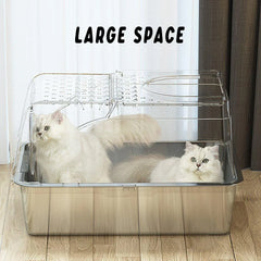 Durable Stainless Steel Cat Litter Box Pan Pet Toilet Odor Control Tray Large - Grey