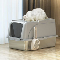 Durable Stainless Steel Cat Litter Box Pan Pet Toilet Odor Control Tray Large - Grey