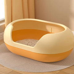 Large Semi Closed Cat Litter Box Covered Litter Pan for Cats Easy Clean Design - Orange