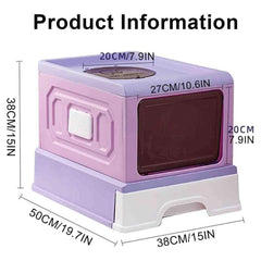 Folding Enclosed Cat Litter Box Foldable Drawer Toilet Anti-Splash Pet Supplies - Purple