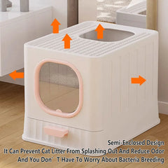 Pink Fully Enclosed Cat Litter Box Large Plastic Toilet for Cats with Lid Tray