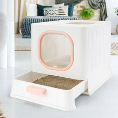 Pink Fully Enclosed Cat Litter Box Large Plastic Toilet for Cats with Lid Tray