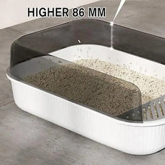Litter Tray Box with Splash Guard and Wide Opening for Cats Open Top Design - Grey