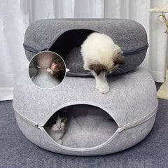 Felt Cat Tunnel Bed Donut Cave Nest for Kittens and Small Pets 50x30cm - Light Grey