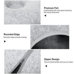 Felt Cat Tunnel Bed Donut Cave Nest for Kittens and Small Pets 50x30cm - Light Grey