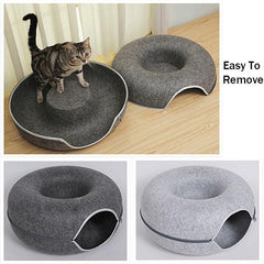 Felt Cat Tunnel Bed Donut Cave Nest for Kittens and Small Pets 50x30cm - Light Grey
