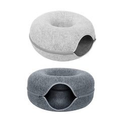 Felt Cat Tunnel Bed Donut Cave Nest for Kittens and Small Pets 50x30cm - Light Grey