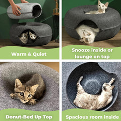 Felt Cat Tunnel Bed Donut Cave Nest for Kittens and Small Pets 50x30cm - Light Grey