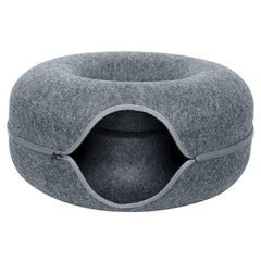 Felt Cat Tunnel Bed Donut Cave Nest for Kittens and Small Pets 50x30cm - Light Grey