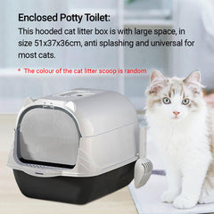 Enclosed Cat Litter Box Lid Scoop Splash Proof Lift Top Removable Toilet Tray - Blue Yellow