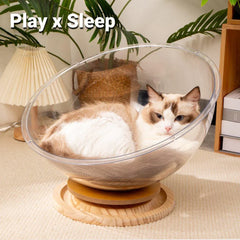 Four Seasons Acrylic Space Capsule Cat Bed Semi-closed Cool Nest Turntable Toy - XL
