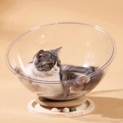Four Seasons Acrylic Space Capsule Cat Bed Semi-closed Cool Nest Turntable Toy - XL
