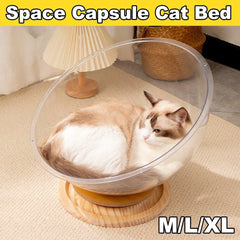 Four Seasons Acrylic Space Capsule Cat Bed Semi-closed Cool Nest Turntable Toy - XL