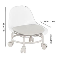 Stool with Universal Wheels Pulley Short Stool with Backrest Comfortable Seat - White
