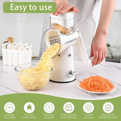 Multifunctional Vegetable Cutter Drum Slicer Kitchen Hand Cranked Grater Tool - White