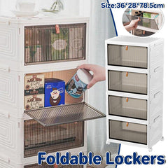 4 Tier Plastic Storage Cabinet with Wheels Large Capacity Foldable Storage Bins