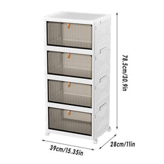 4 Tier Plastic Storage Cabinet with Wheels Large Capacity Foldable Storage Bins