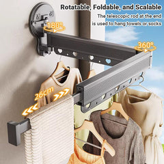 2/3/4-Bar Adjustable Foldable Retractable Clothes Drying Rack Suction Cup Hanger - Two Fold And Three Sections