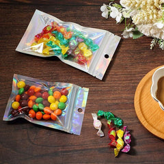 100/200X Iridescent Zip Bags for Food Storage & Holographic Makeup Pouch - 20*30cm 200PCS