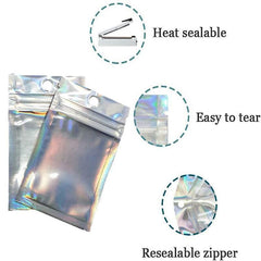100/200X Iridescent Zip Bags for Food Storage & Holographic Makeup Pouch - 20*30cm 200PCS