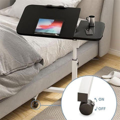 Adjustable Folding Computer Desk Stand Floor-Standing Movable Bedside Table - White
