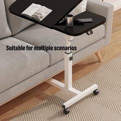 Adjustable Folding Computer Desk Stand Floor-Standing Movable Bedside Table - White