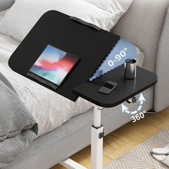 Adjustable Folding Computer Desk Stand Floor-Standing Movable Bedside Table - White