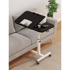 Adjustable Folding Computer Desk Stand Floor-Standing Movable Bedside Table - White