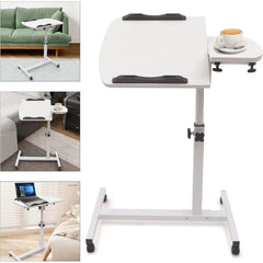 Adjustable Folding Computer Desk Stand Floor-Standing Movable Bedside Table - White