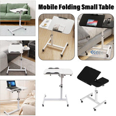Adjustable Folding Computer Desk Stand Floor-Standing Movable Bedside Table - White
