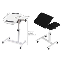 Adjustable Folding Computer Desk Stand Floor-Standing Movable Bedside Table - White